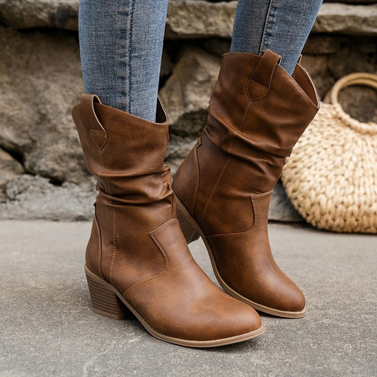 Women's Faux Leather Ankle Boots with Heel and Side Zip