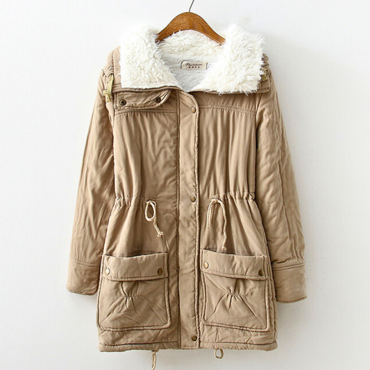 Parka d’hiver pour femme doublée de sherpa, taille ajustable