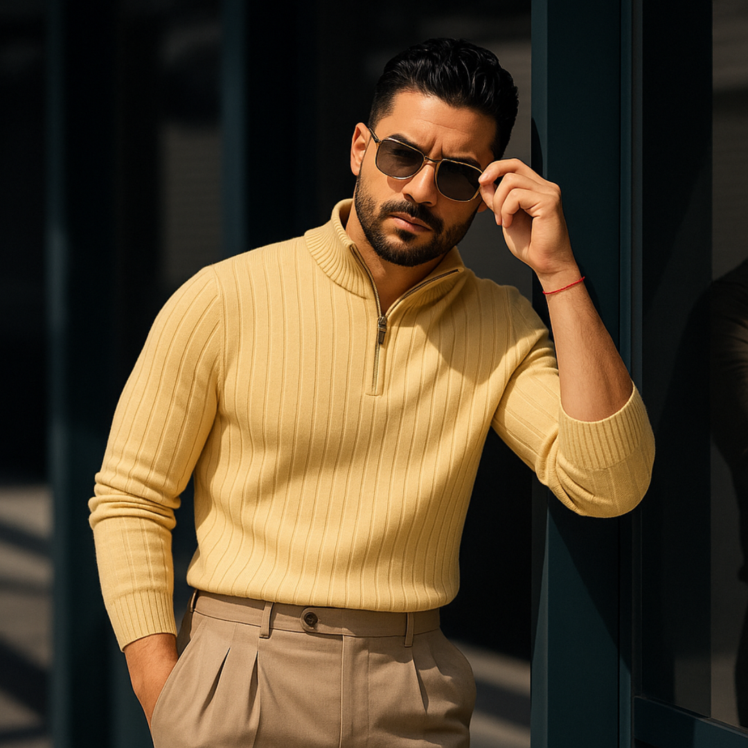 Men's Ribbed Half Zip Jumper for Comfortable Style