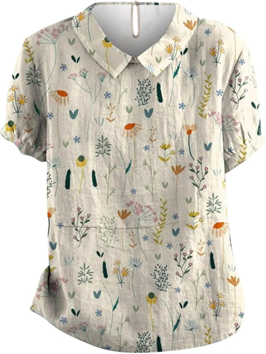 Raelyn | Women's Floral Pattern Short-Sleeve Blouse with Collar | Casual