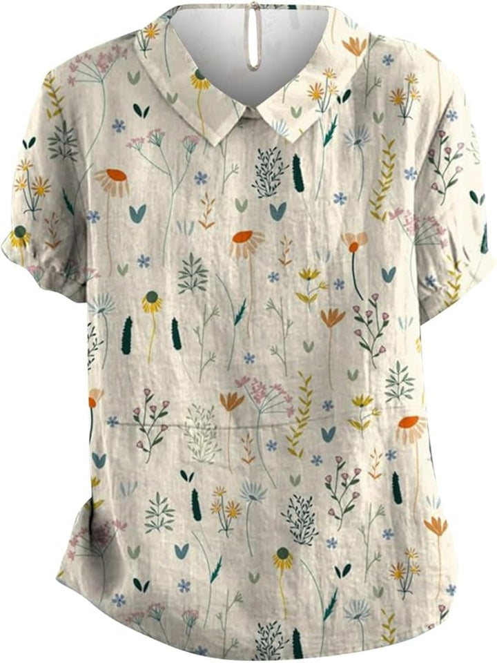 Raelyn | Women's Floral Pattern Short-Sleeve Blouse with Collar | Casual