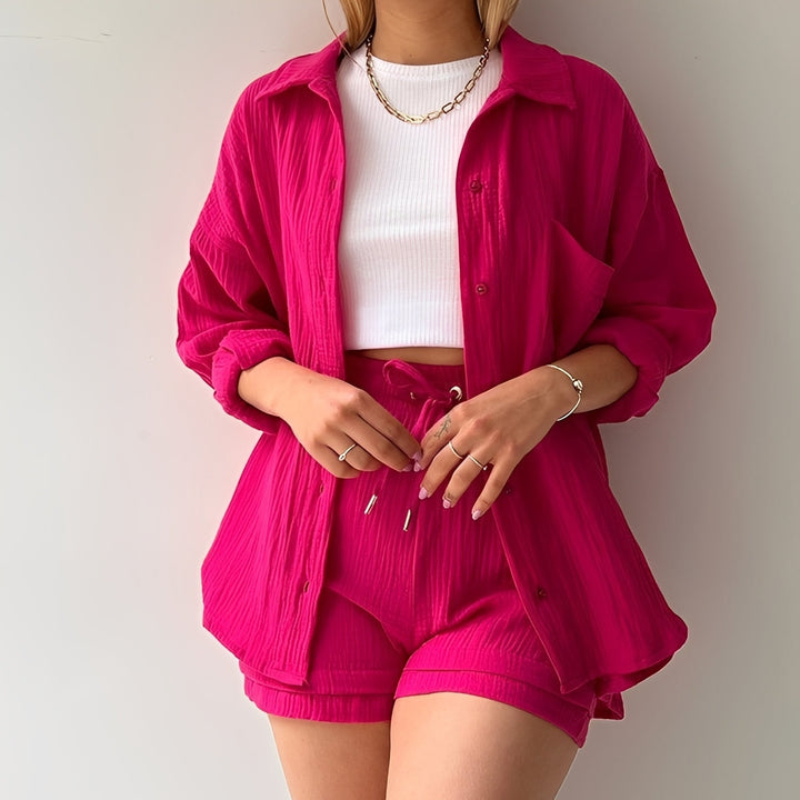 Julia | Women's Casual Set with Lapel Collar and High Waist