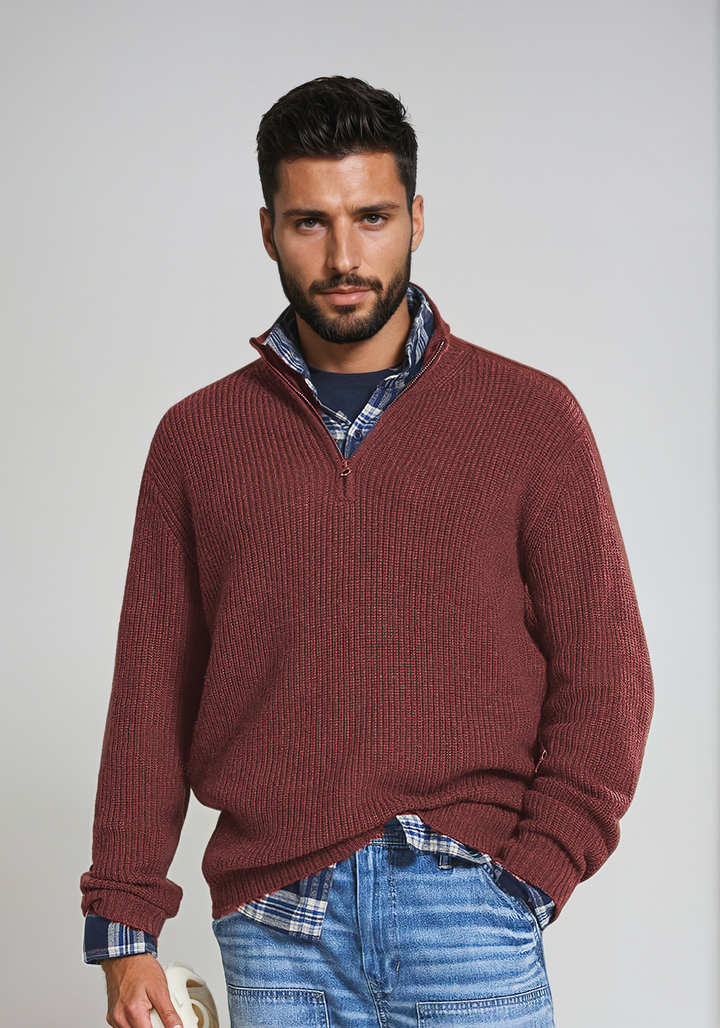 Men's Half Zip Sweater | Ribbed Jumper for Trendy Layering