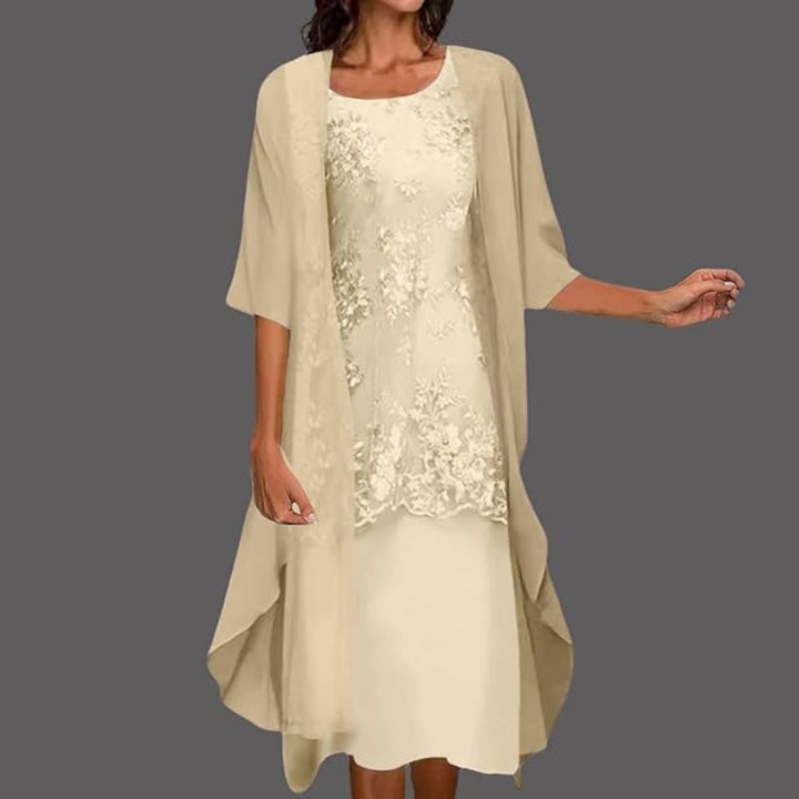 Danielle | Women's Floral Midi Dress with Round Neck & 3/4 Sleeves