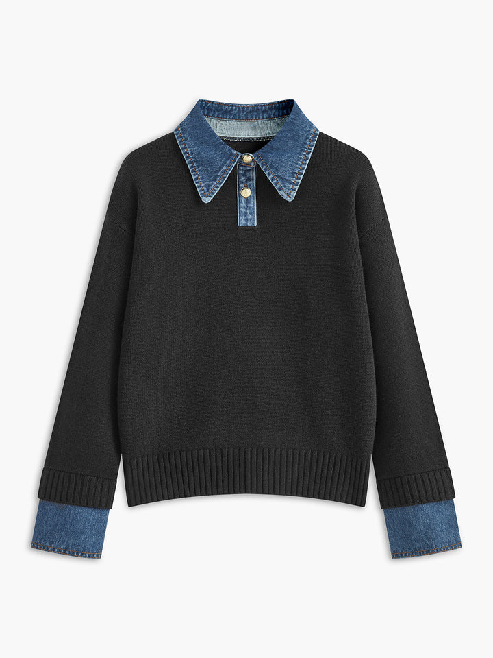 Women's 2-in-1 Panel Lapel Sweater