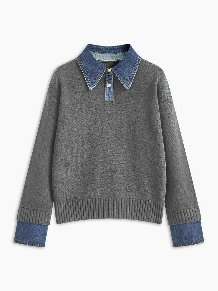 Women's 2-in-1 Panel Lapel Sweater