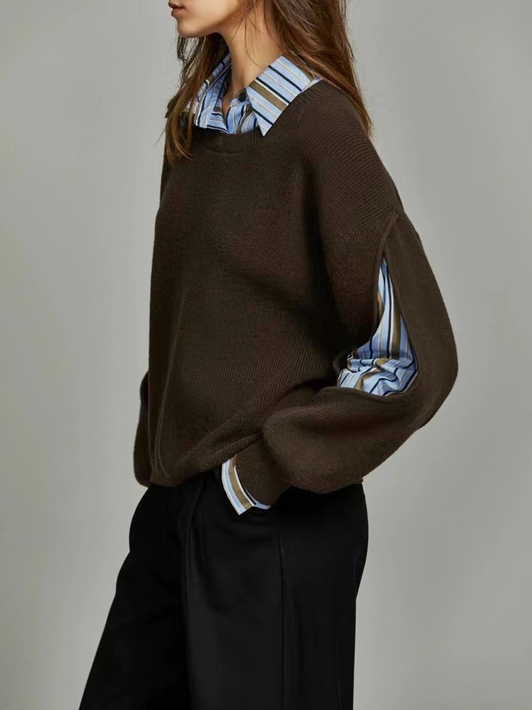 Women's 2-in-1 Ribbed Cutout Knit Sweater