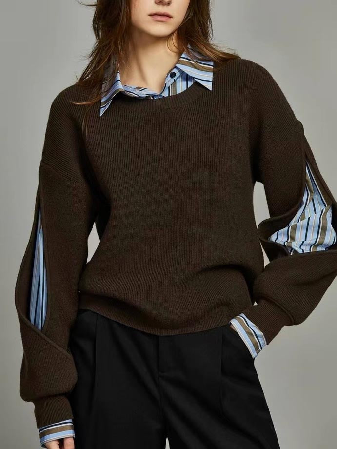 Women's 2-in-1 Ribbed Cutout Knit Sweater