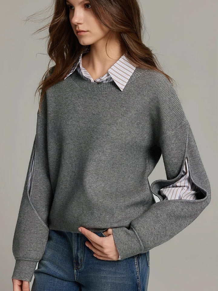 Women's 2-in-1 Ribbed Cutout Knit Sweater