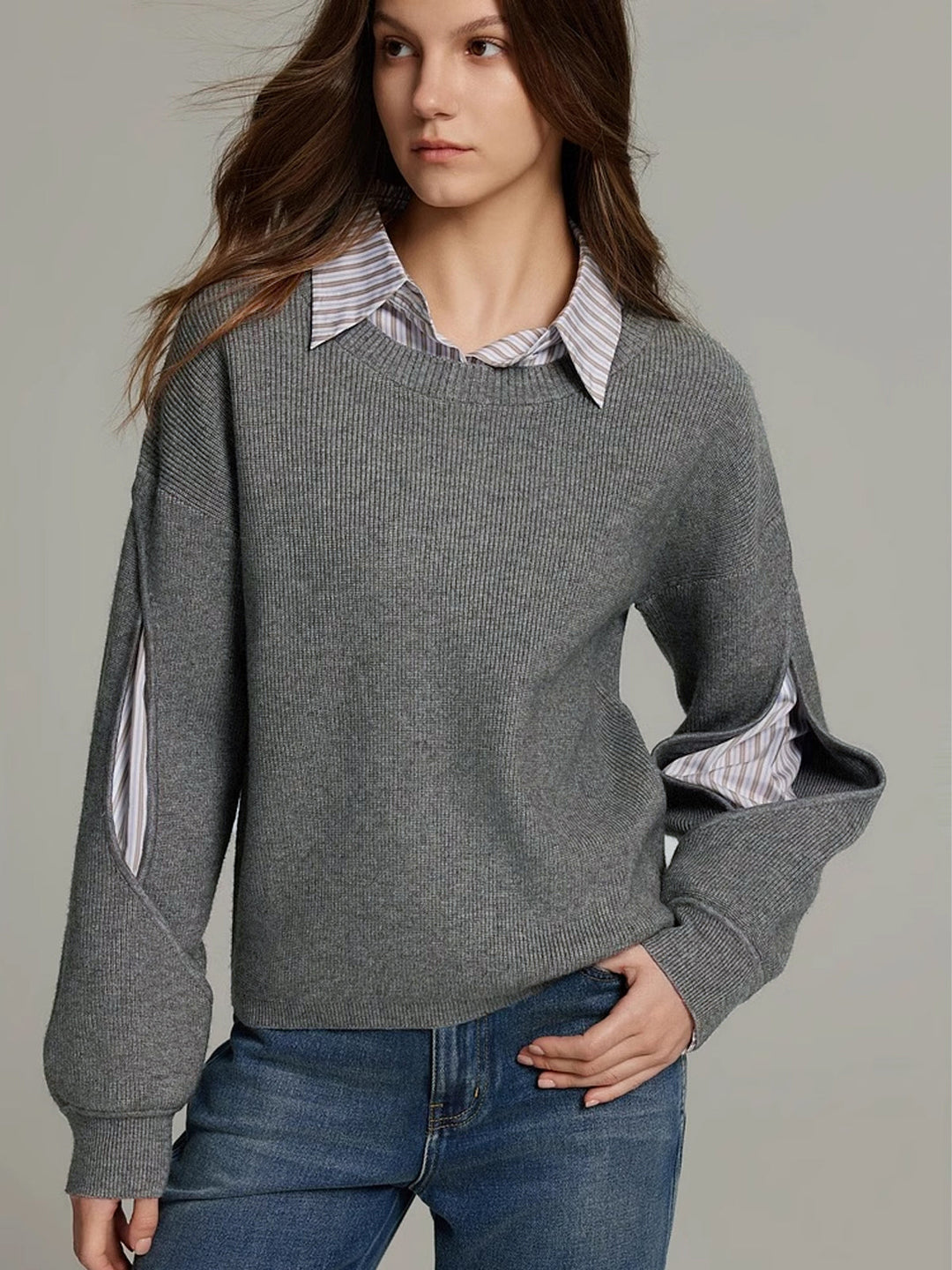 Women's 2-in-1 Ribbed Cutout Knit Sweater