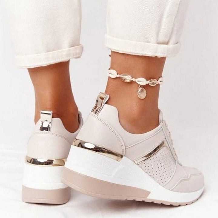 Manuela | Women's Casual Lace-Up Wedge Sneakers with Shiny Details