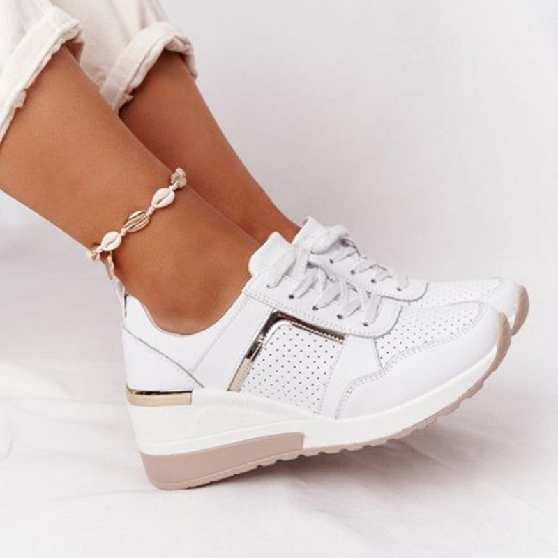 Manuela | Women's Casual Lace-Up Wedge Sneakers with Shiny Details