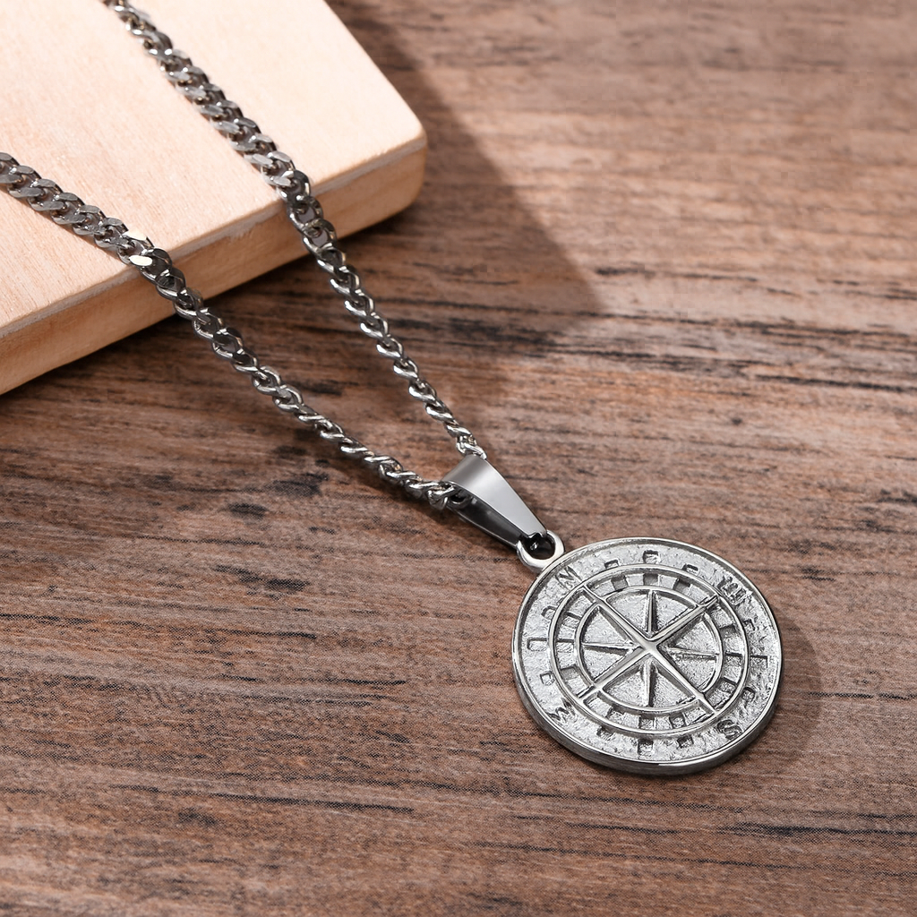 Stylish Steel Compass Pendant Necklace for Adventurers