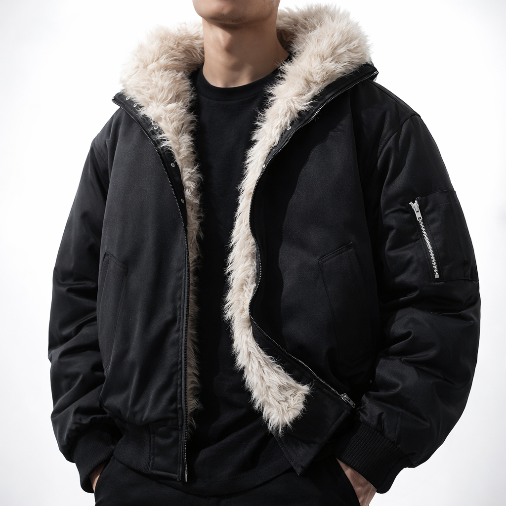 Chaqueta de invierno acolchada para hombre con forro de piel sintética y cierre completo