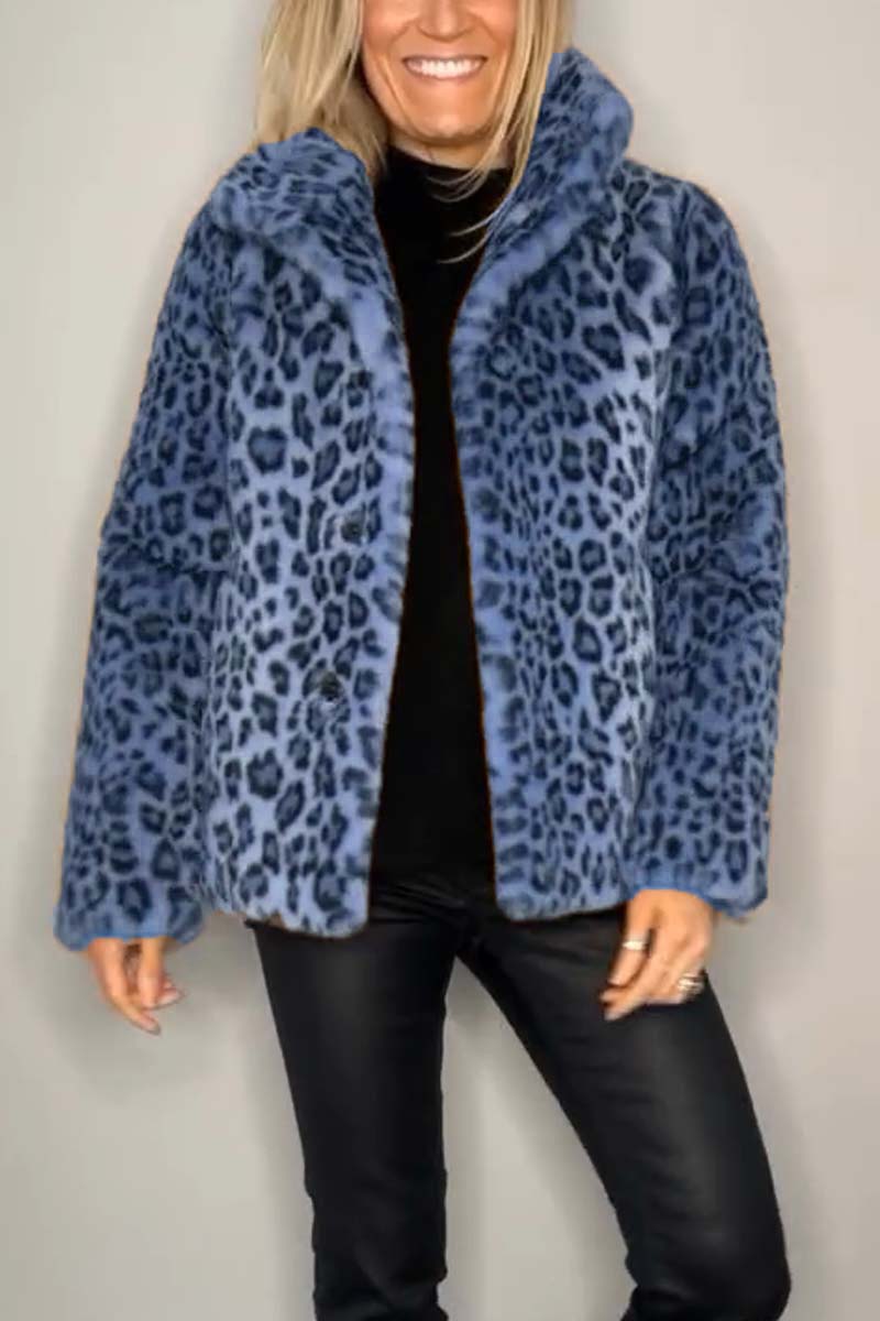Women's Classic Winter Coat with Leopard Print