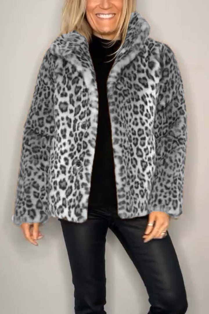 Women's Classic Winter Coat with Leopard Print