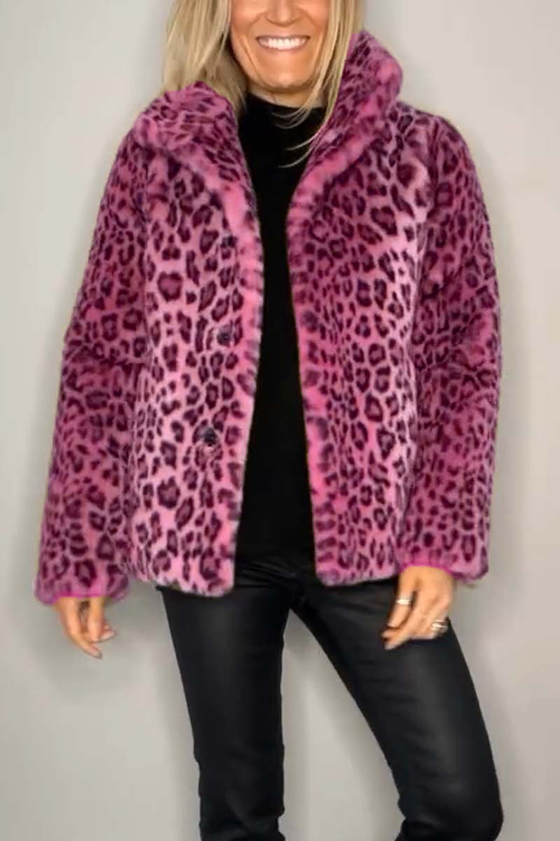 Women's Classic Winter Coat with Leopard Print