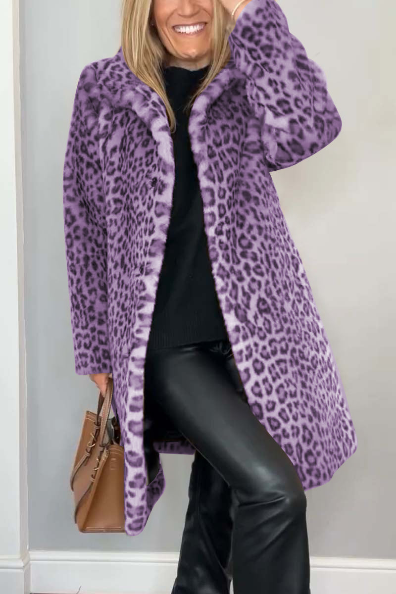 Women's Leopard Print Cozy Classic Winter Coat for Cold Weather