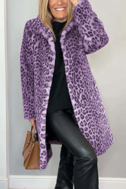 Women's Leopard Print Cozy Classic Winter Coat for Cold Weather