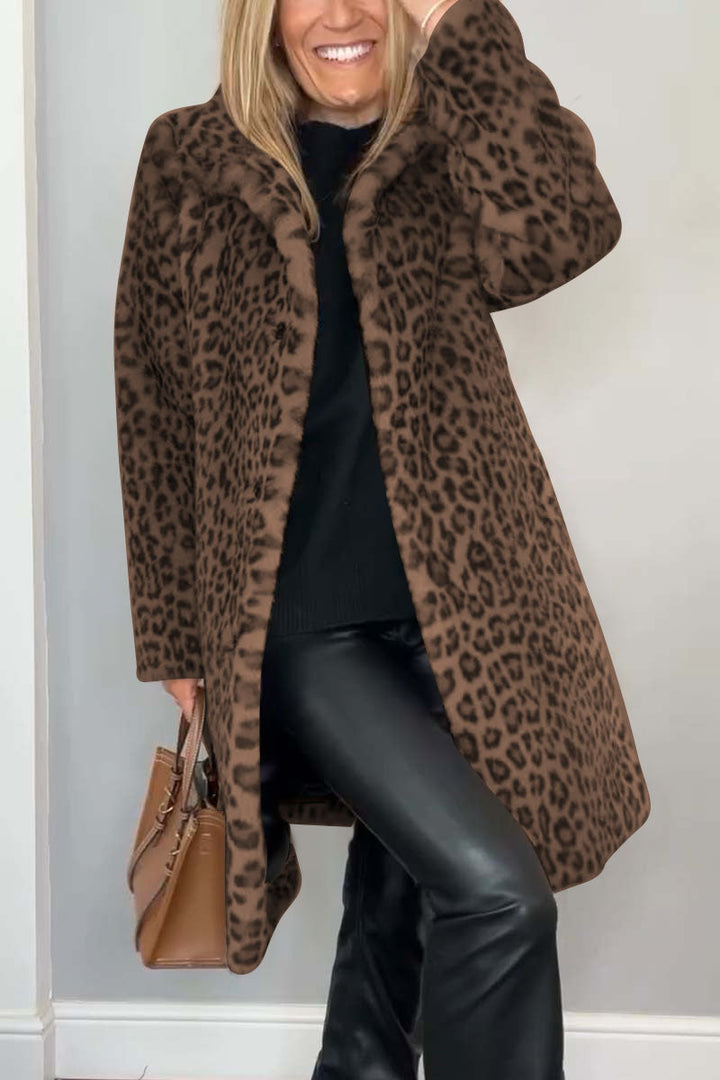Women's Classic Winter Coat with Leopard Print