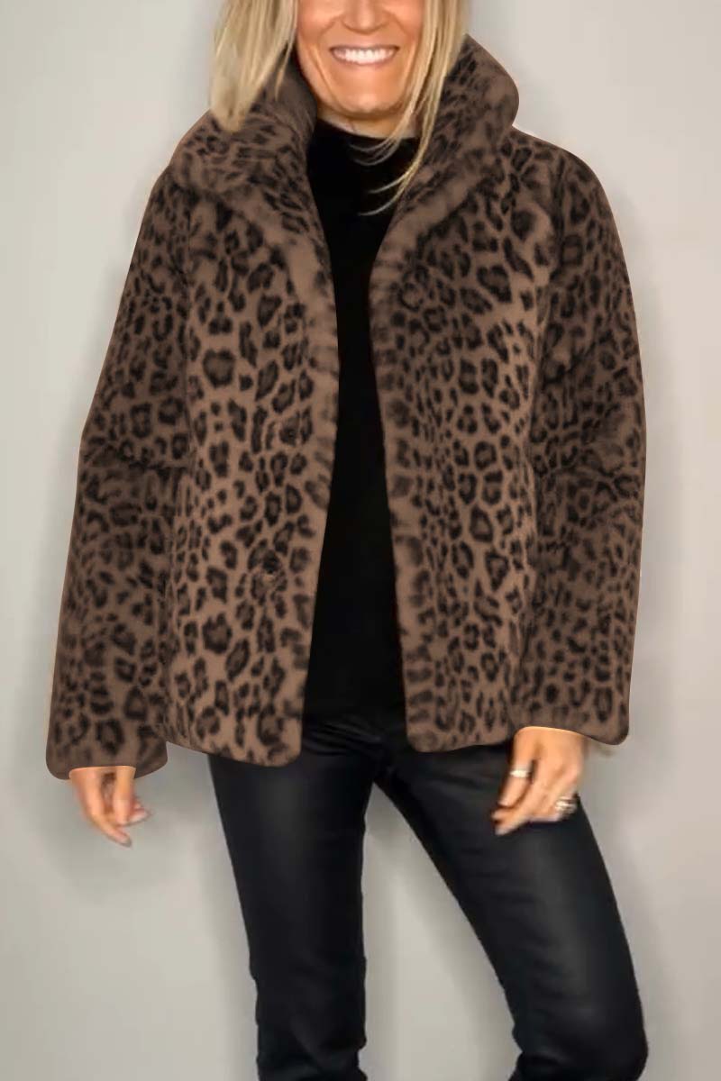 Women's Leopard Print Cozy Classic Winter Coat for Cold Weather
