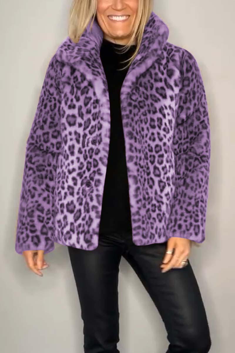 Women's Classic Winter Coat with Leopard Print