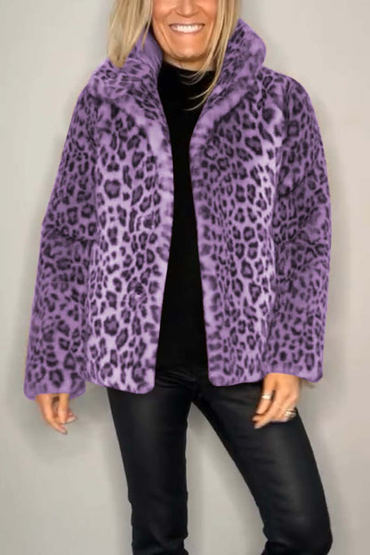 Women's Leopard Print Cozy Classic Winter Coat for Cold Weather