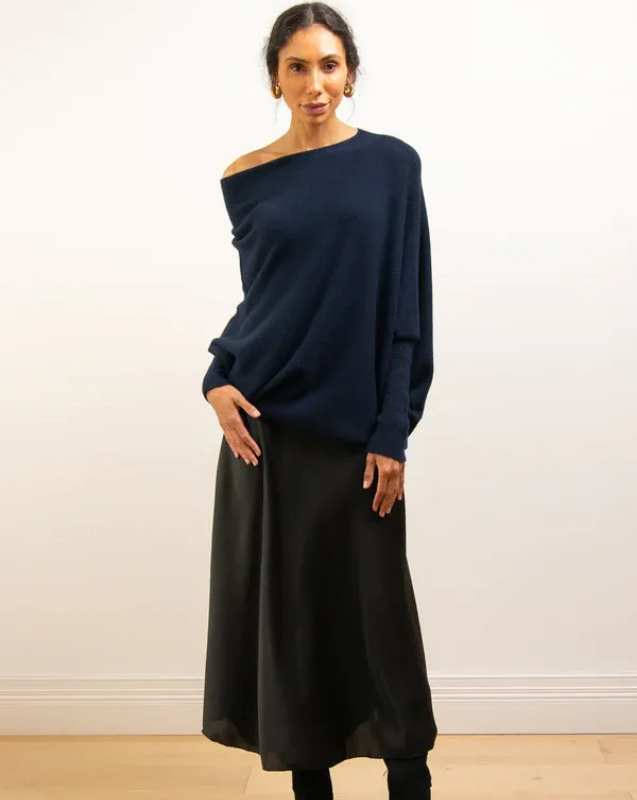 Women's Off-Shoulder Knit Top with Swing Collar | Elegant Style
