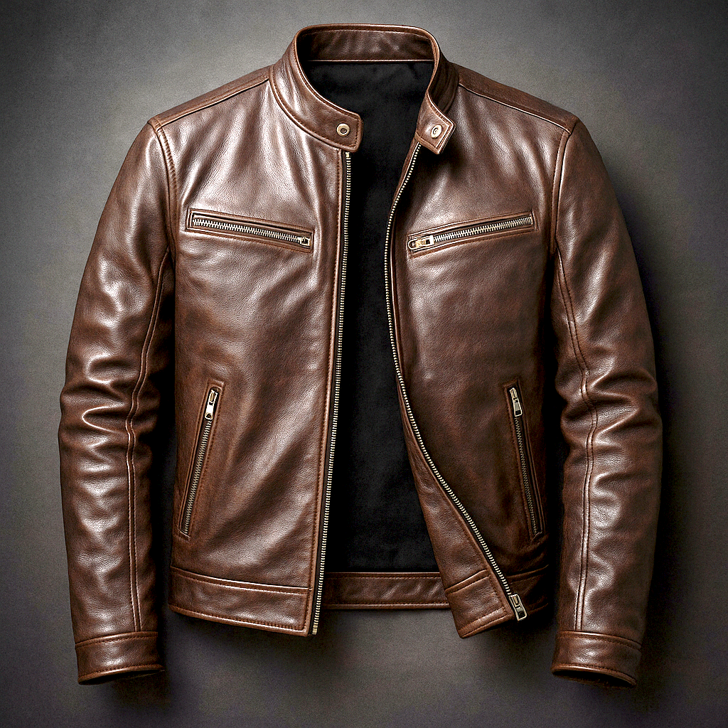 Men's Zippered Biker Jacket with Pockets