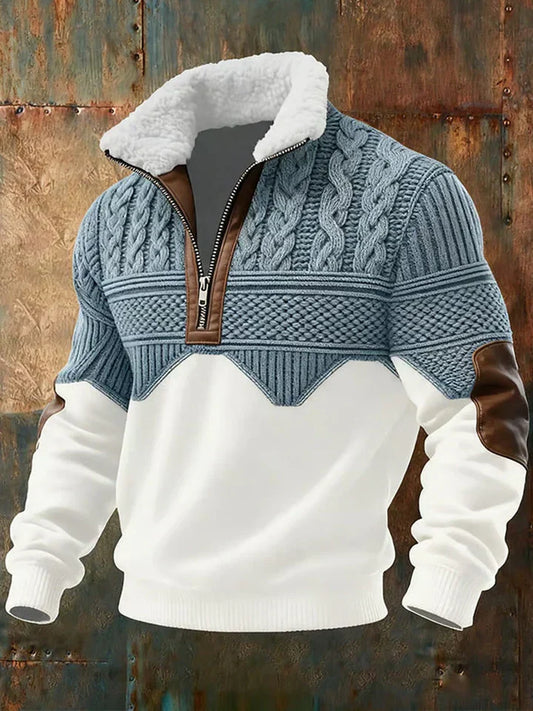 Men's Color Block Half-Zip Knit Pullover Sweater for Layering