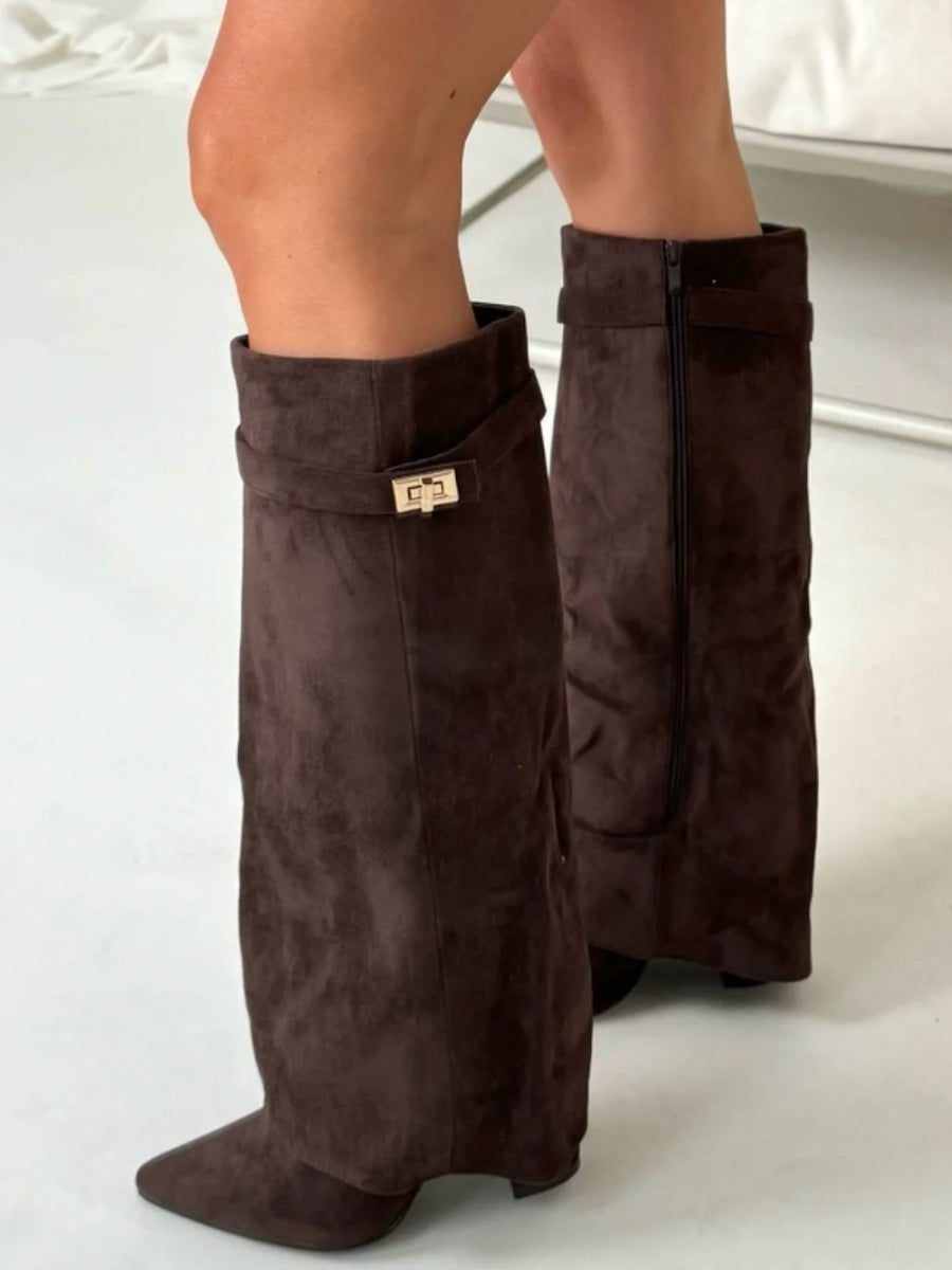 Milly | Women's Stylish Leather Thigh-High Boots with Buckle