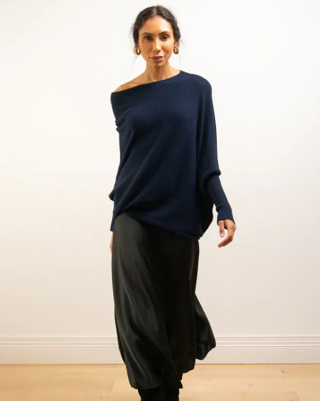 Women's Off-Shoulder Knit Top with Swing Collar | Elegant Style