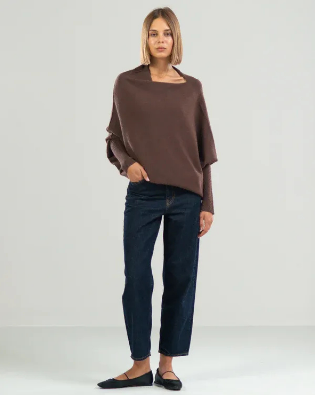 Women's Off-Shoulder Knit Top with Swing Collar | Elegant Style