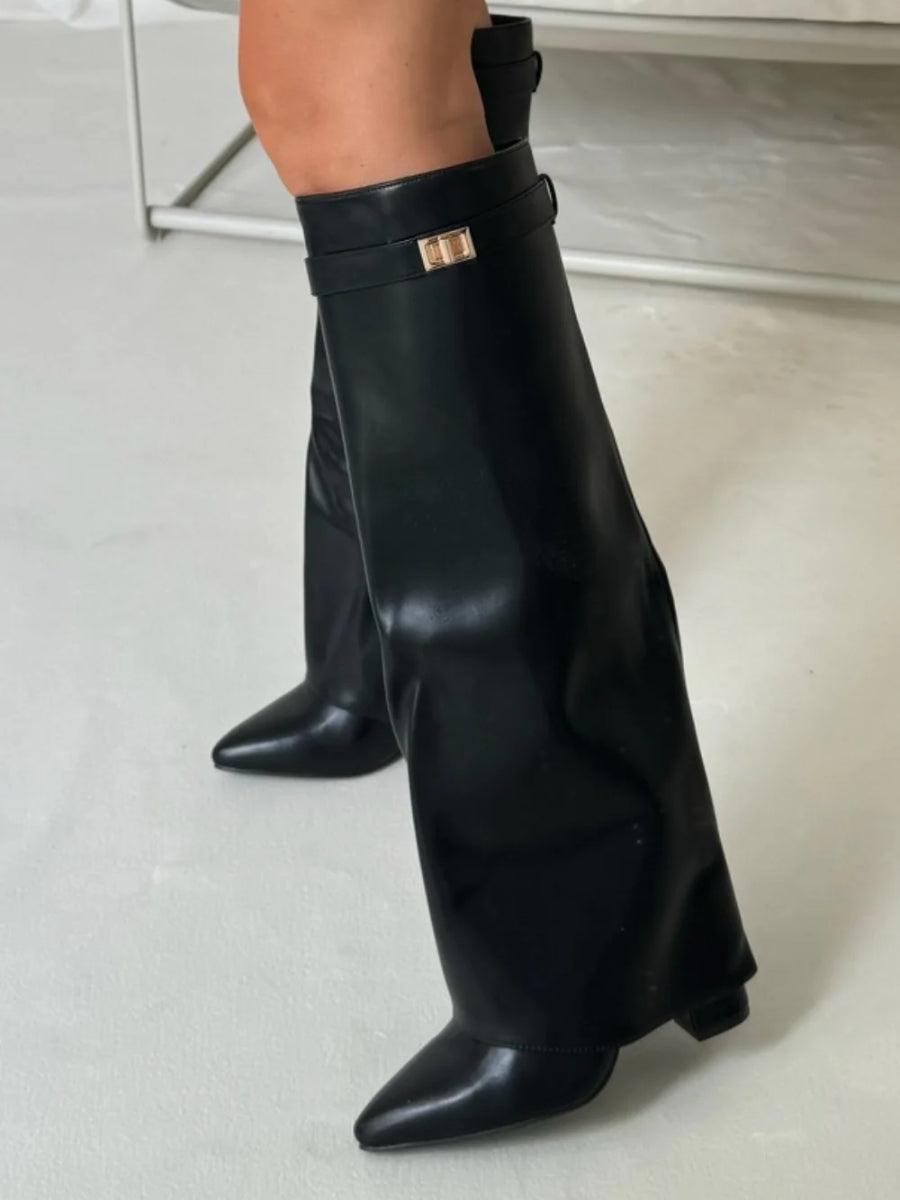 Milly | Women's Stylish Leather Thigh-High Boots with Buckle