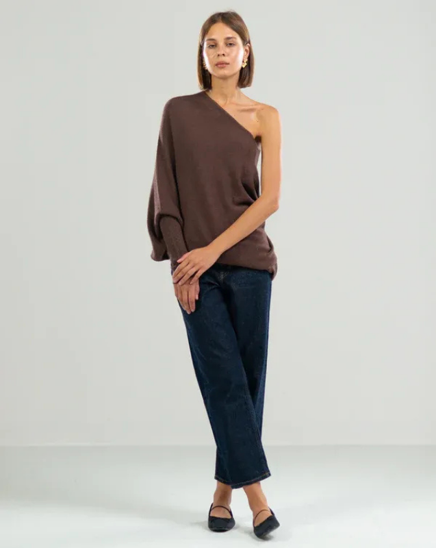 Women's Off-Shoulder Knit Top with Swing Collar | Elegant Style