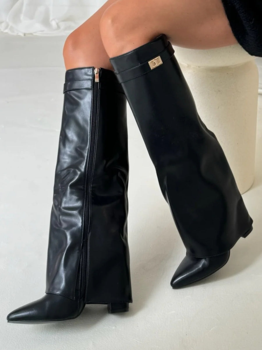 Milly | Women's Stylish Leather Thigh-High Boots with Buckle