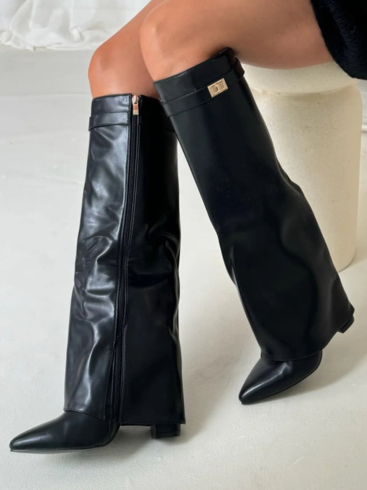 Milly | Women's Stylish Leather Thigh-High Boots with Buckle