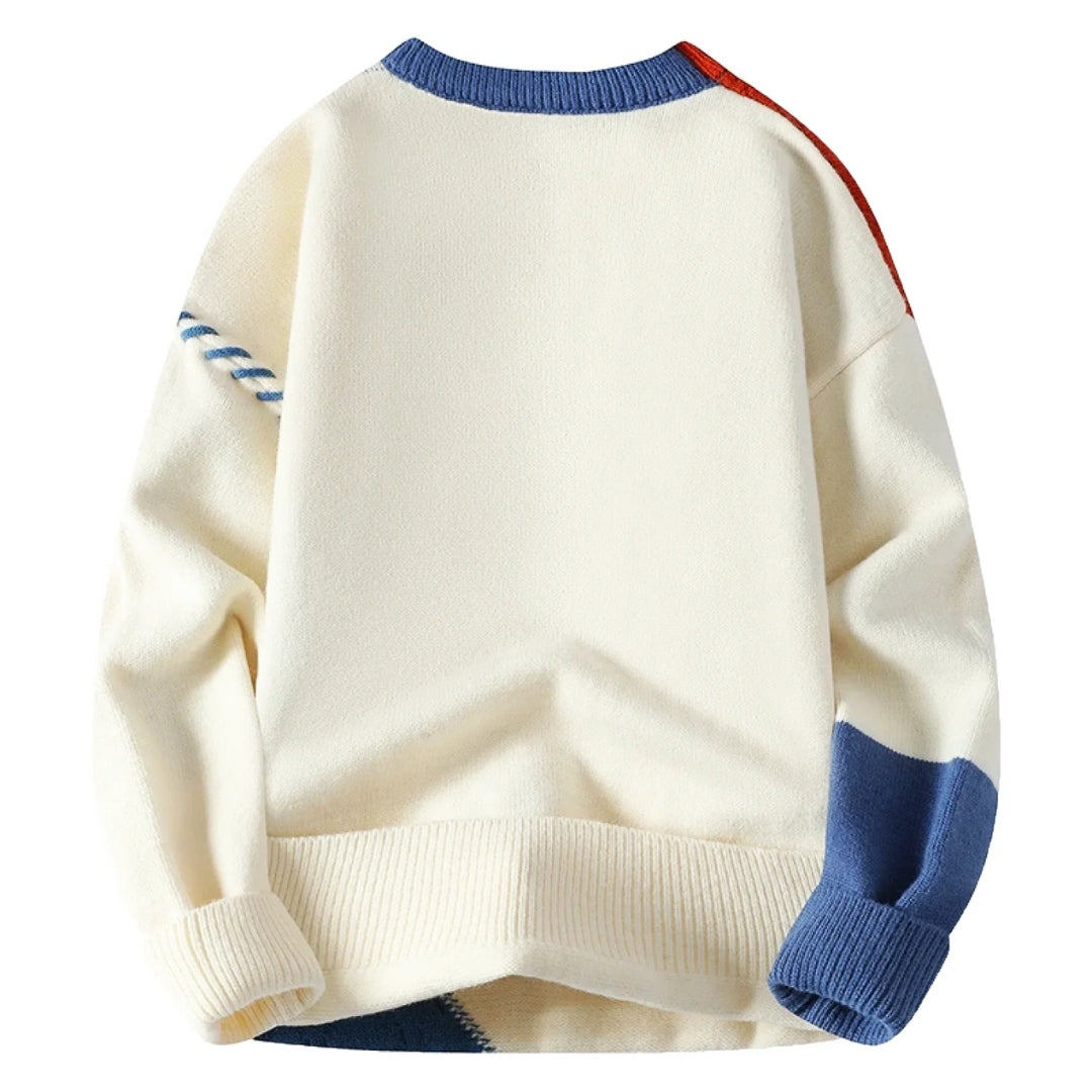 Patchwork-Strickpullover für Herren mit künstlerischem Design und gemütlicher Passform