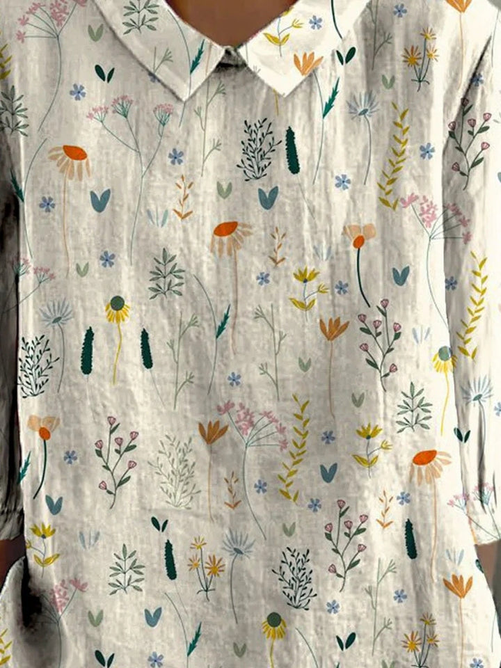 Raelyn | Women's Floral Pattern Short-Sleeve Blouse with Collar | Casual