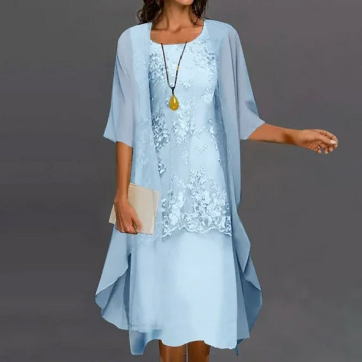 Danielle | Women's Floral Midi Dress with Round Neck & 3/4 Sleeves