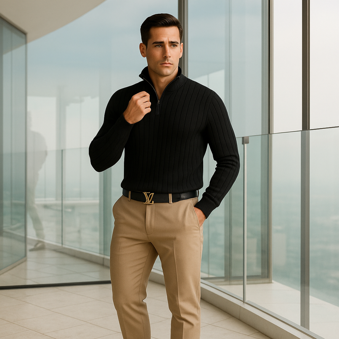Men's Ribbed Half Zip Jumper for Comfortable Style