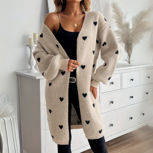 Women's Heart Pattern Cardigan in Soft Knit with Flowing Fit