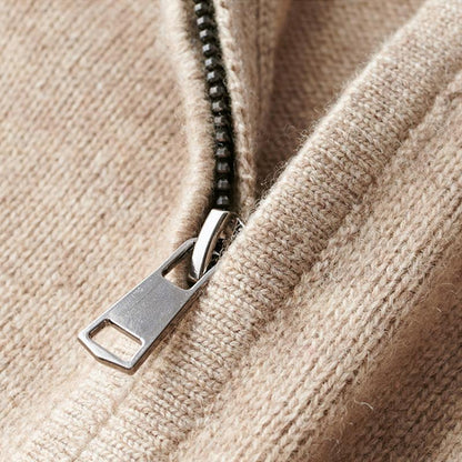 Men's Zip-Up Pullover with Ribbed Knit Texture for Daily Comfort