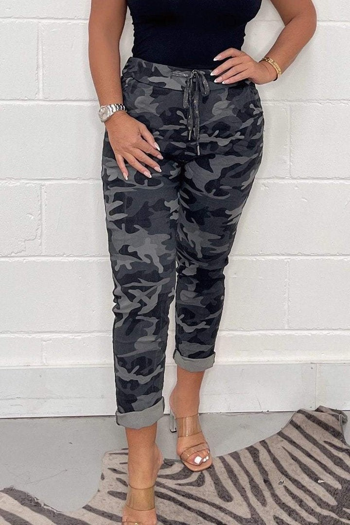 Women's Casual Leopard Print Cuffed Trousers
