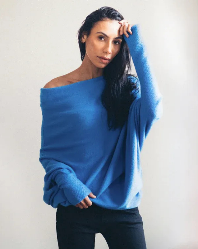 Women's Off-Shoulder Knit Top with Swing Collar | Elegant Style