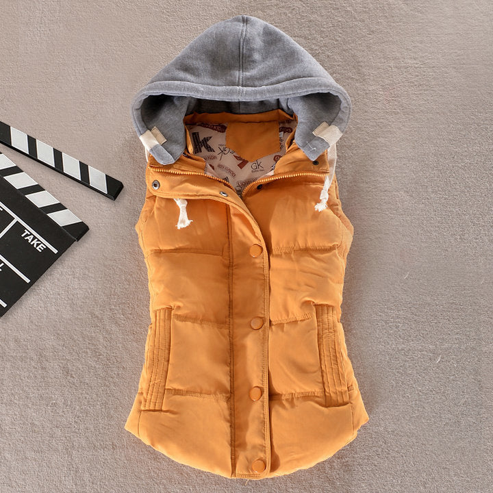 Women's Insulated Hooded Vest with Snap Button Closure