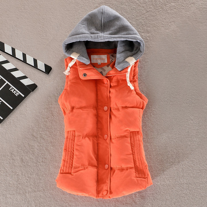 Women's Insulated Hooded Vest with Snap Button Closure