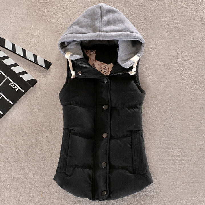 Women's Insulated Hooded Vest with Snap Button Closure