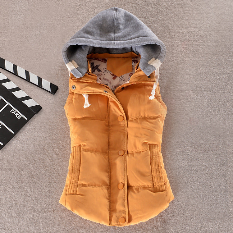Women's Insulated Hooded Vest with Snap Button Closure