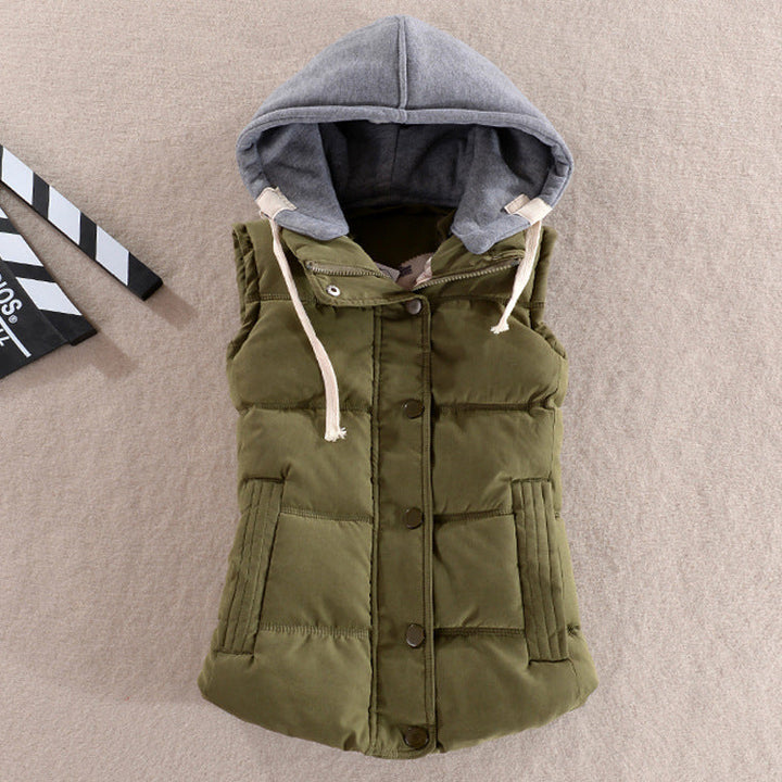 Women's Insulated Hooded Vest with Snap Button Closure